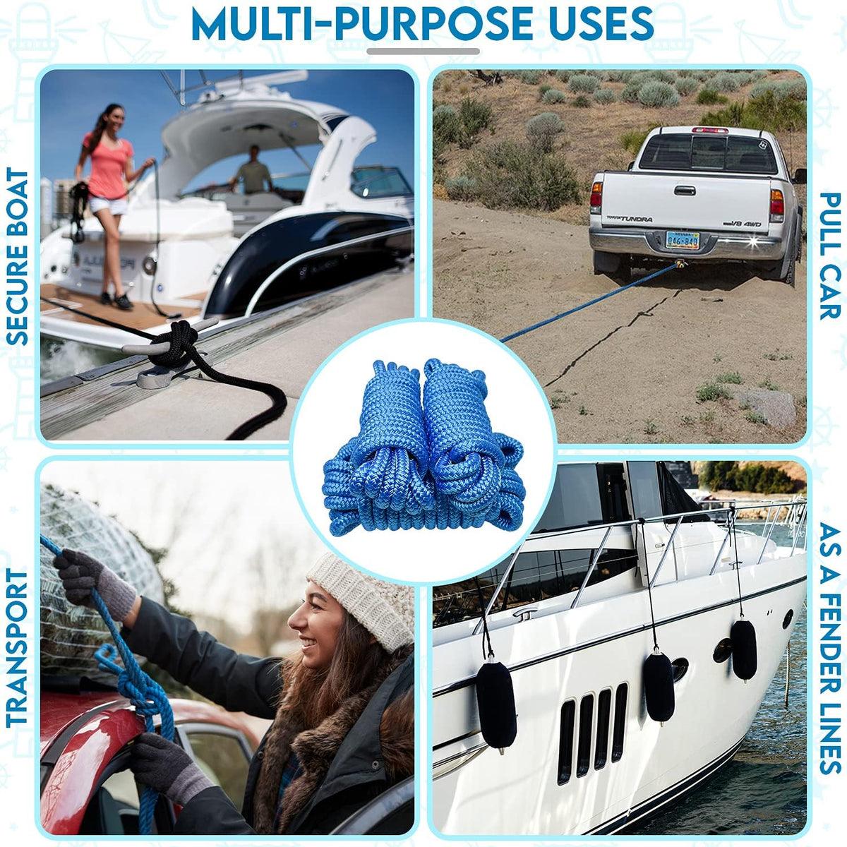 4-Pack Premium Dock Lines – (1/2"x15')