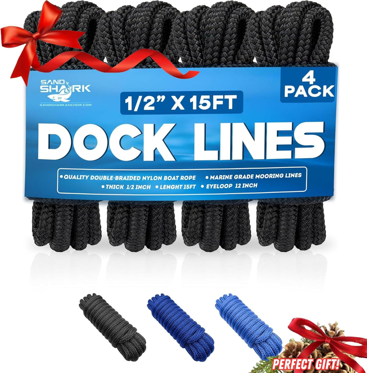 4-Pack Premium Dock Lines – (1/2"x15')