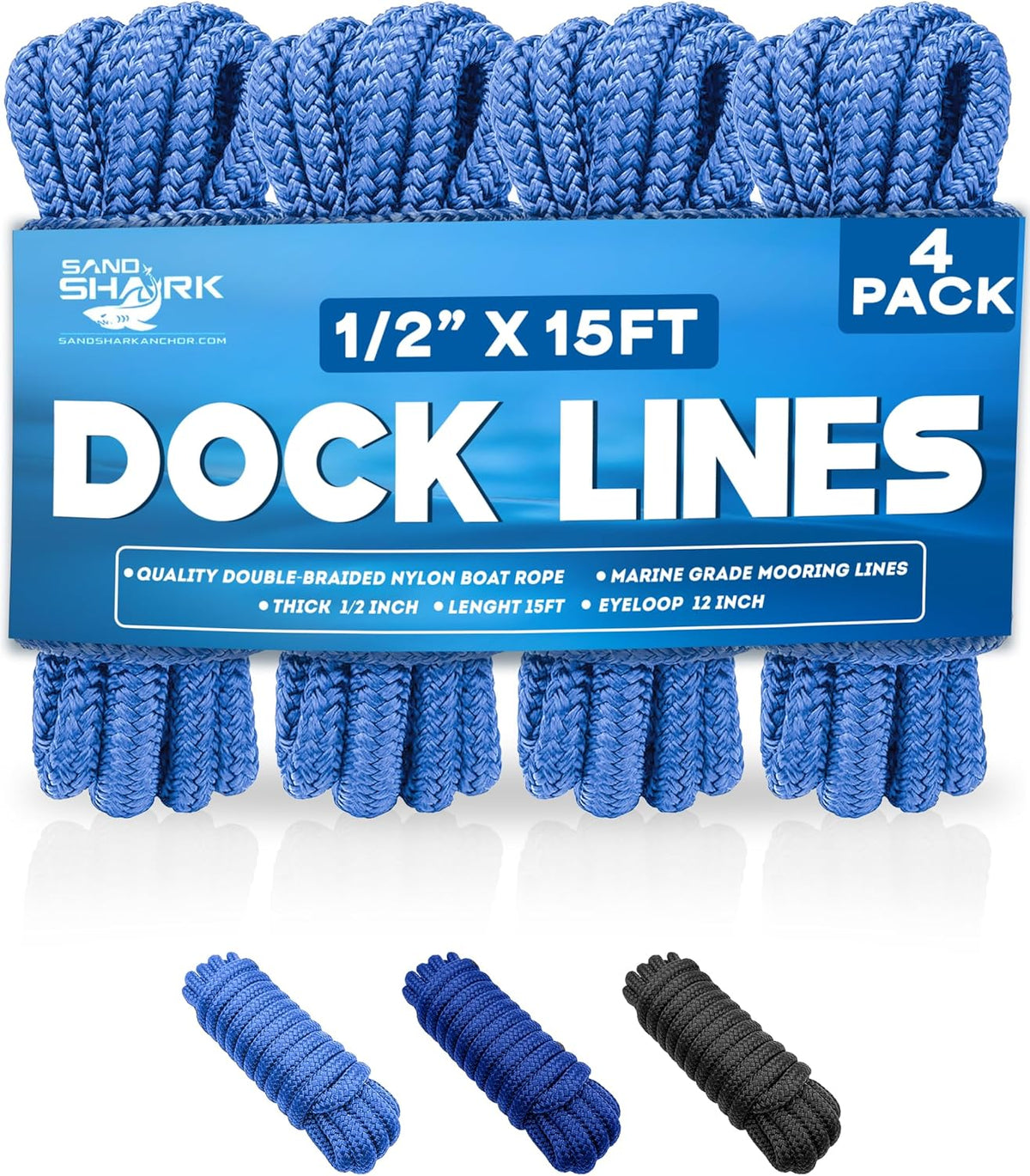 4-Pack Premium Dock Lines – (1/2"x15')
