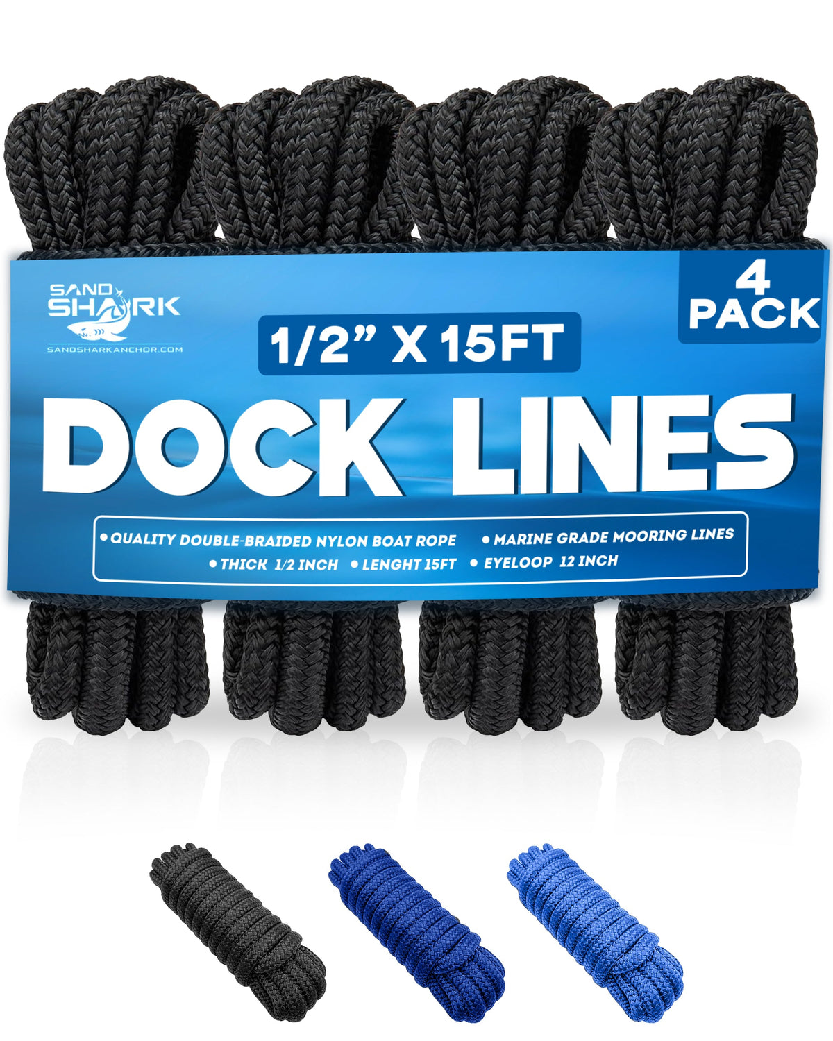 4-Pack Premium Dock Lines – (1/2"x15')